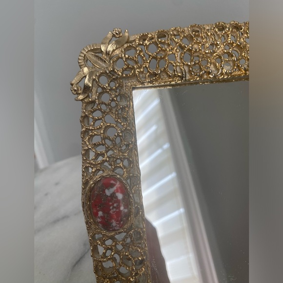 Beautiful brass filigree mirror for tabletop - Picture 2 of 9